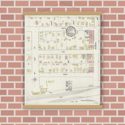 Old map wall art mockup — magnetic wood frame on brick wall — Sanborn Fire Insurance Map from Butler, De Kalb County, Indiana (1890) - Complete Map Set