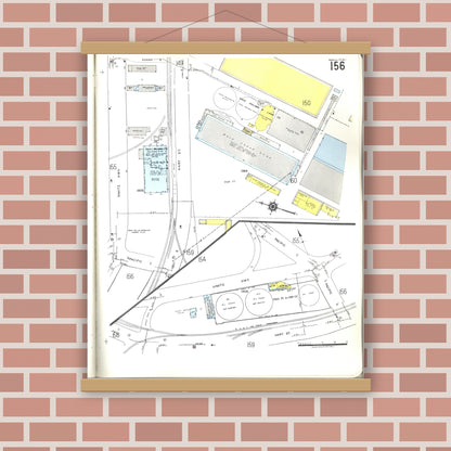 Old map wall art mockup — magnetic wood frame on brick wall — Sanborn Fire Insurance Map from Honolulu, Oahu County, Hawaii (1955), Sheet #0156
