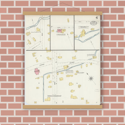 Old map wall art mockup — magnetic wood frame on brick wall — Sanborn Fire Insurance Map from Naples, Ontario County, New York (1898), Sheet #0004
