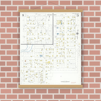 Old map wall art mockup — magnetic wood frame on brick wall — Sanborn Fire Insurance Map from Cannon Falls, Goodhue County, Minnesota (1938), Sheet #0003