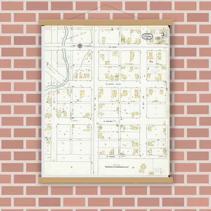 Old map wall art mockup — magnetic wood frame on brick wall — Sanborn Fire Insurance Map from Ottawa, Putnam County, Ohio (1911), Sheet #0003