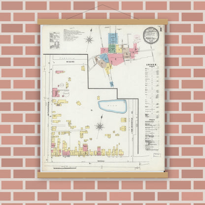 Old map wall art mockup — magnetic wood frame on brick wall — Sanborn Fire Insurance Map from Princeton, Mercer County, New Jersey (1895) - Complete Map Set
