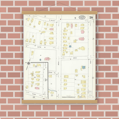 Old map wall art mockup — magnetic wood frame on brick wall — Sanborn Fire Insurance Map from Oneida, Madison County, New York (1914), Sheet #0020