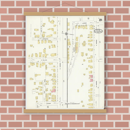 Old map wall art mockup — magnetic wood frame on brick wall — Sanborn Fire Insurance Map from Little Falls, Herkimer County, New York (1911), Sheet #0019