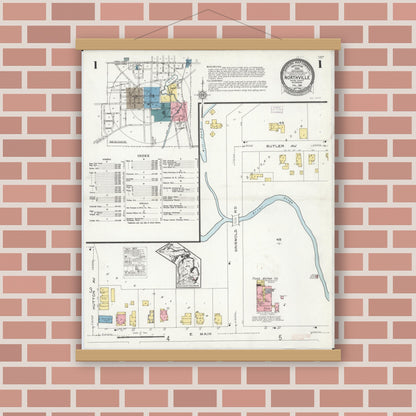 Old map wall art mockup — magnetic wood frame on brick wall — Sanborn Fire Insurance Map from Northville, Wayne County, Michigan (1926), Sheet #0001