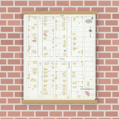Old map wall art mockup — magnetic wood frame on brick wall — Sanborn Fire Insurance Map from Amboy, Lee County, Illinois (1918), Sheet #0006