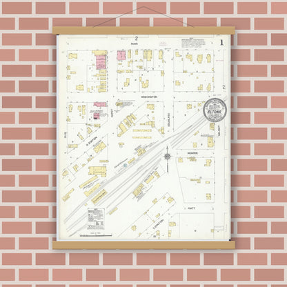 Old map wall art mockup — magnetic wood frame on brick wall — Sanborn Fire Insurance Map from Altona, Knox County, Illinois (1910) - Complete Map Set