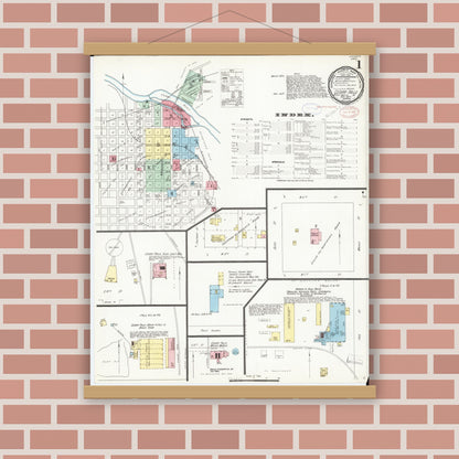 Old map wall art mockup — magnetic wood frame on brick wall — Sanborn Fire Insurance Map from Cedar Falls, Black Hawk County, Iowa (1897), Sheet #0001