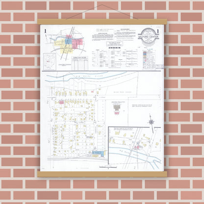 Old map wall art mockup — magnetic wood frame on brick wall — Sanborn Fire Insurance Map from Milford Center, Union County, Ohio (1946) - Complete Map Set