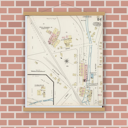 Old map wall art mockup — magnetic wood frame on brick wall — Sanborn Fire Insurance Map from Akron, Summit County, Ohio (1886), Sheet #0024