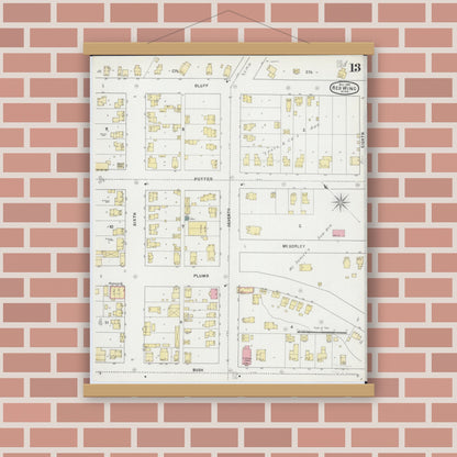 Old map wall art mockup — magnetic wood frame on brick wall — Sanborn Fire Insurance Map from Red Wing, Goodhue County, Minnesota (1895), Sheet #0013