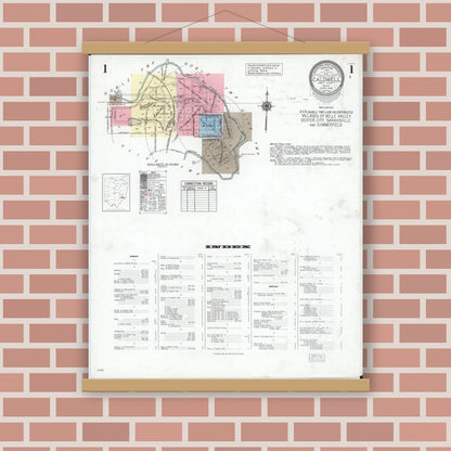 Old map wall art mockup — magnetic wood frame on brick wall — Sanborn Fire Insurance Map from Caldwell, Noble County, Ohio (1948), Sheet #0001