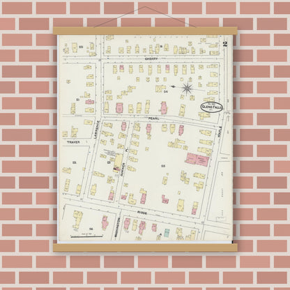 Old map wall art mockup — magnetic wood frame on brick wall — Sanborn Fire Insurance Map from Glens Falls, Warren County, New York (1890) - Complete Map Set