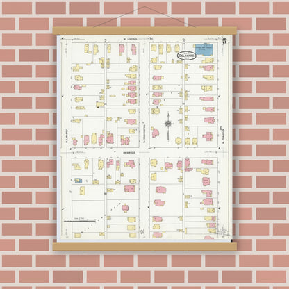 Old map wall art mockup — magnetic wood frame on brick wall — Sanborn Fire Insurance Map from Delaware, Delaware County, Ohio (1911), Sheet #0005