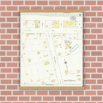 Old map wall art mockup — magnetic wood frame on brick wall — Sanborn Fire Insurance Map from Forney, Kaufman County, Texas (1912), Sheet #0006