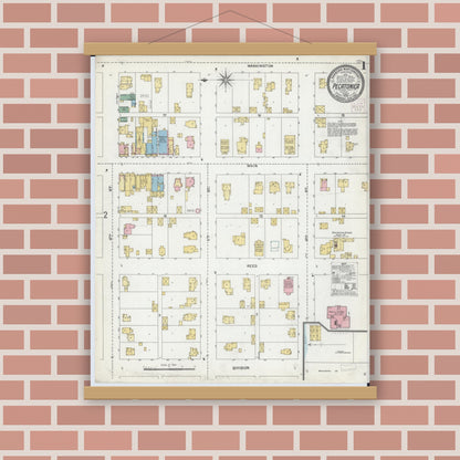 Old map wall art mockup — magnetic wood frame on brick wall — Sanborn Fire Insurance Map from Pecatonica, Winnebago County, Illinois (1904), Sheet #0001