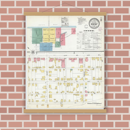Old map wall art mockup — magnetic wood frame on brick wall — Sanborn Fire Insurance Map from Newport, Perry County, Pennsylvania (1902) - Complete Map Set