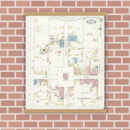Old map wall art mockup — magnetic wood frame on brick wall — Sanborn Fire Insurance Map from Fredericktown, Madison County, Missouri (1914), Sheet #0002