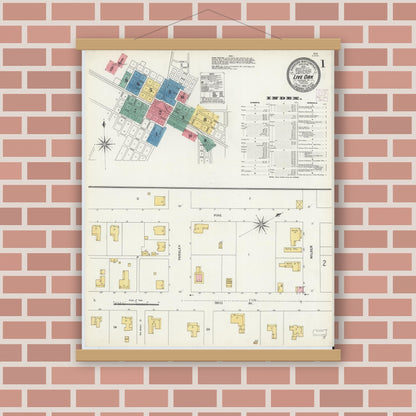 Old map wall art mockup — magnetic wood frame on brick wall — Sanborn Fire Insurance Map from Live Oak, Suwanee County, Florida (1906) - Complete Map Set