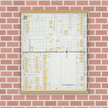 Old map wall art mockup — magnetic wood frame on brick wall — Sanborn Fire Insurance Map from Grand Rapids, Kent County, Michigan (1923) - Complete Map Set