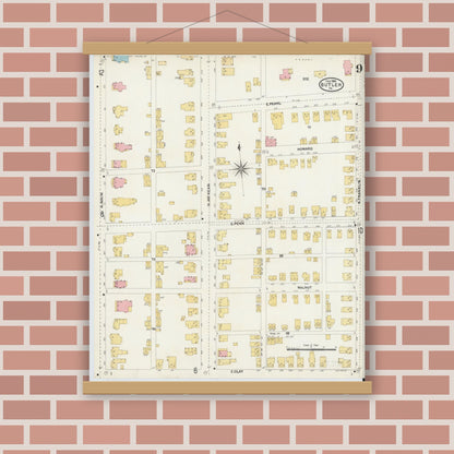 Old map wall art mockup — magnetic wood frame on brick wall — Sanborn Fire Insurance Map from Butler, Butler County, Pennsylvania (1906), Sheet #0009