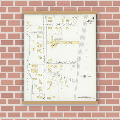 Old map wall art mockup — magnetic wood frame on brick wall — Sanborn Fire Insurance Map from Ashland, Middlesex County, Massachusetts (1912), Sheet #0004