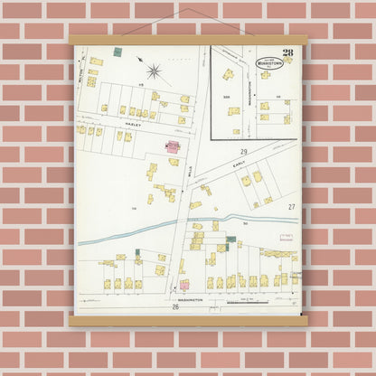 Old map wall art mockup — magnetic wood frame on brick wall — Sanborn Fire Insurance Map from Morristown, Morris County, New Jersey (1909), Sheet #0028