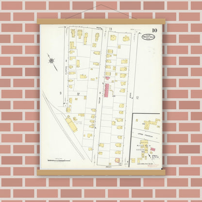 Old map wall art mockup — magnetic wood frame on brick wall — Sanborn Fire Insurance Map from Westfield, Hampden County, Massachusetts (1917), Sheet #0010