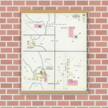 Old map wall art mockup — magnetic wood frame on brick wall — Sanborn Fire Insurance Map from Newburyport, Essex County, Massachusetts (1906), Sheet #0031