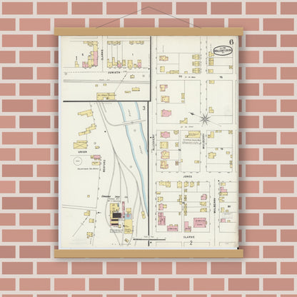 Old map wall art mockup — magnetic wood frame on brick wall — Sanborn Fire Insurance Map from Hollidaysburg, Blair County, Pennsylvania (1896), Sheet #0006