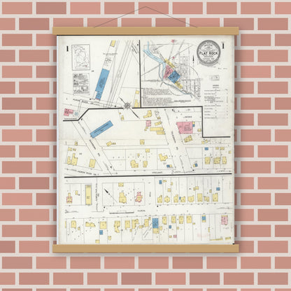 Old map wall art mockup — magnetic wood frame on brick wall — Sanborn Fire Insurance Map from Flat Rock, Wayne County, Michigan (1929) - Complete Map Set