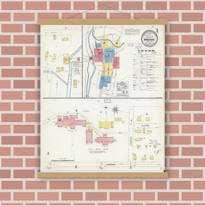 Old map wall art mockup — magnetic wood frame on brick wall — Sanborn Fire Insurance Map from Mansfield, Tioga County, Pennsylvania (1904) - Complete Map Set