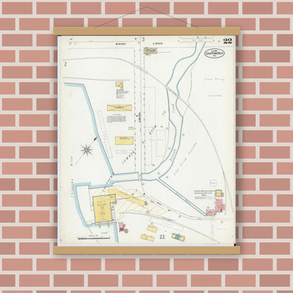 Old map wall art mockup — magnetic wood frame on brick wall — Sanborn Fire Insurance Map from Chippewa Falls, Chippewa County, Wisconsin (1903), Sheet #0022