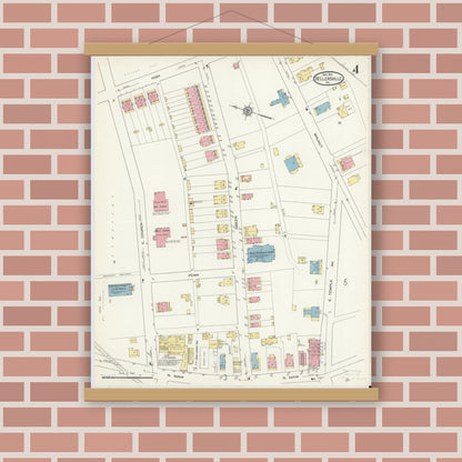 Old map wall art mockup — magnetic wood frame on brick wall — Sanborn Fire Insurance Map from Sellersville, Bucks County, Pennsylvania (1913), Sheet #0004