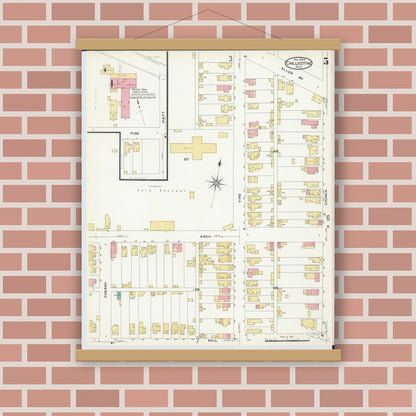 Old map wall art mockup — magnetic wood frame on brick wall — Sanborn Fire Insurance Map from Chillicothe, Ross County, Ohio (1909), Sheet #0005