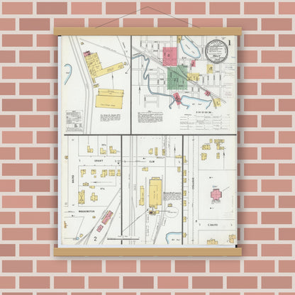 Old map wall art mockup — magnetic wood frame on brick wall — Sanborn Fire Insurance Map from Holly, Oakland County, Michigan (1900) - Complete Map Set