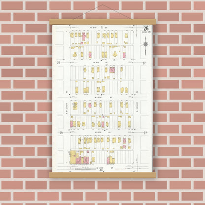 Old map wall art mockup — magnetic wood frame on brick wall — Sanborn Fire Insurance Map from Chicago, Cook County, Illinois (1920), Sheet #0026