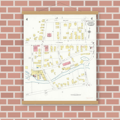 Old map wall art mockup — magnetic wood frame on brick wall — Sanborn Fire Insurance Map from Athol, Worcester County, Massachusetts (1936), Sheet #0004