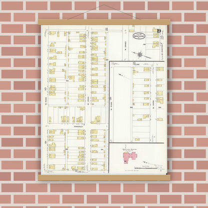 Old map wall art mockup — magnetic wood frame on brick wall — Sanborn Fire Insurance Map from Nanticoke, Luzerne County, Pennsylvania (1912), Sheet #0019