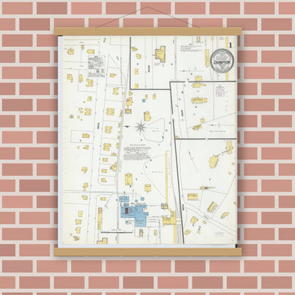 Old map wall art mockup — magnetic wood frame on brick wall — Sanborn Fire Insurance Map from Champion, Marquette County, Michigan (1902) - Complete Map Set