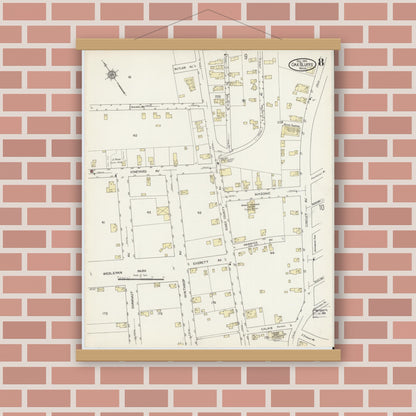 Old map wall art mockup — magnetic wood frame on brick wall — Sanborn Fire Insurance Map from Oak Bluffs, Dukes County, Massachusetts (1914), Sheet #0008