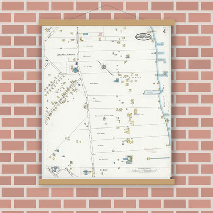 Old map wall art mockup — magnetic wood frame on brick wall — Sanborn Fire Insurance Map from Coconut Grove, Dade County, Florida (1920), Sheet #0004