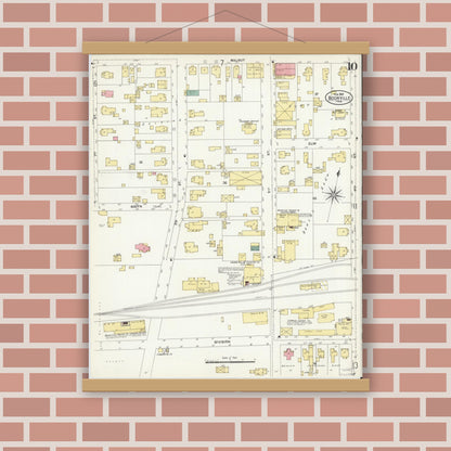 Old map wall art mockup — magnetic wood frame on brick wall — Sanborn Fire Insurance Map from Boonville, Warrick County, Indiana (1907), Sheet #0010