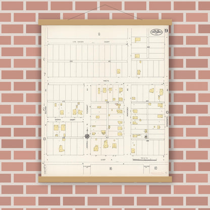 Old map wall art mockup — magnetic wood frame on brick wall — Sanborn Fire Insurance Map from Ontario, San Bernardino County, California (1912), Sheet #0009