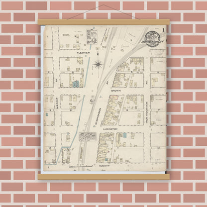 Old map wall art mockup — magnetic wood frame on brick wall — Sanborn Fire Insurance Map from Iron Mountain, Dickinson County, Michigan (1884) - Complete Map Set