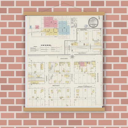 Old map wall art mockup — magnetic wood frame on brick wall — Sanborn Fire Insurance Map from Plainview, Wabasha County, Minnesota (1894) - Complete Map Set