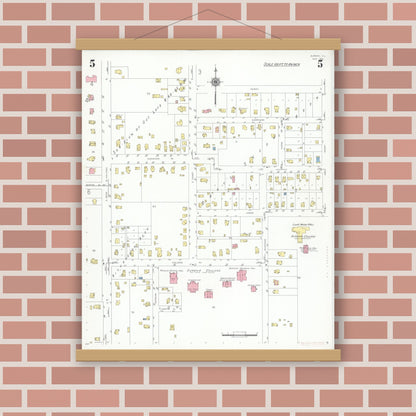 Old map wall art mockup — magnetic wood frame on brick wall — Sanborn Fire Insurance Map from Eureka, Woodford County, Illinois (1941), Sheet #0005