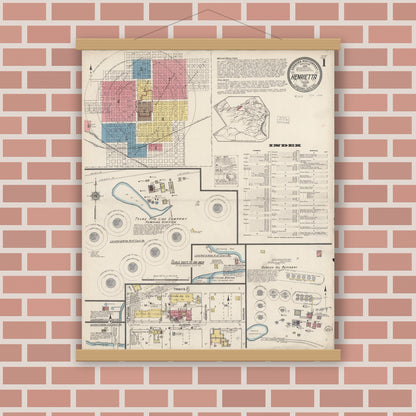 Old map wall art mockup — magnetic wood frame on brick wall — Sanborn Fire Insurance Map from Henrietta, Clay County, Texas (1922), Sheet #0001