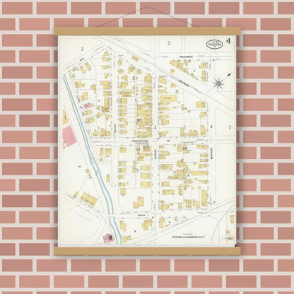 Old map wall art mockup — magnetic wood frame on brick wall — Sanborn Fire Insurance Map from Parsons, Luzerne County, Pennsylvania (1908), Sheet #0004