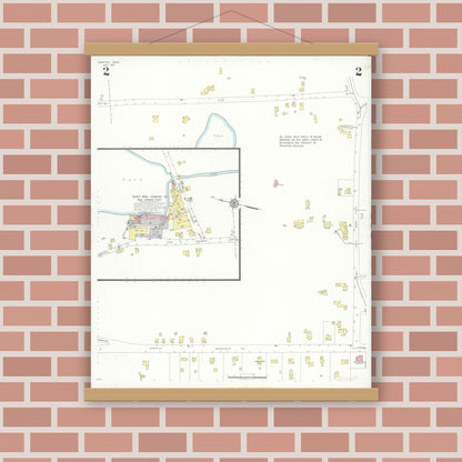 Old map wall art mockup — magnetic wood frame on brick wall — Sanborn Fire Insurance Map from Norton, Bristol County, Massachusetts (1937), Sheet #0002